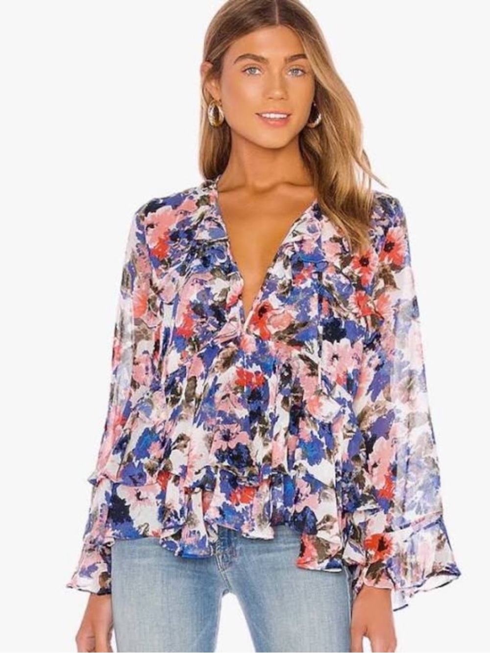 MISA Los Angeles Damaris Ruffle Blouse Floral Flowy Romantic Cottagecore Medium